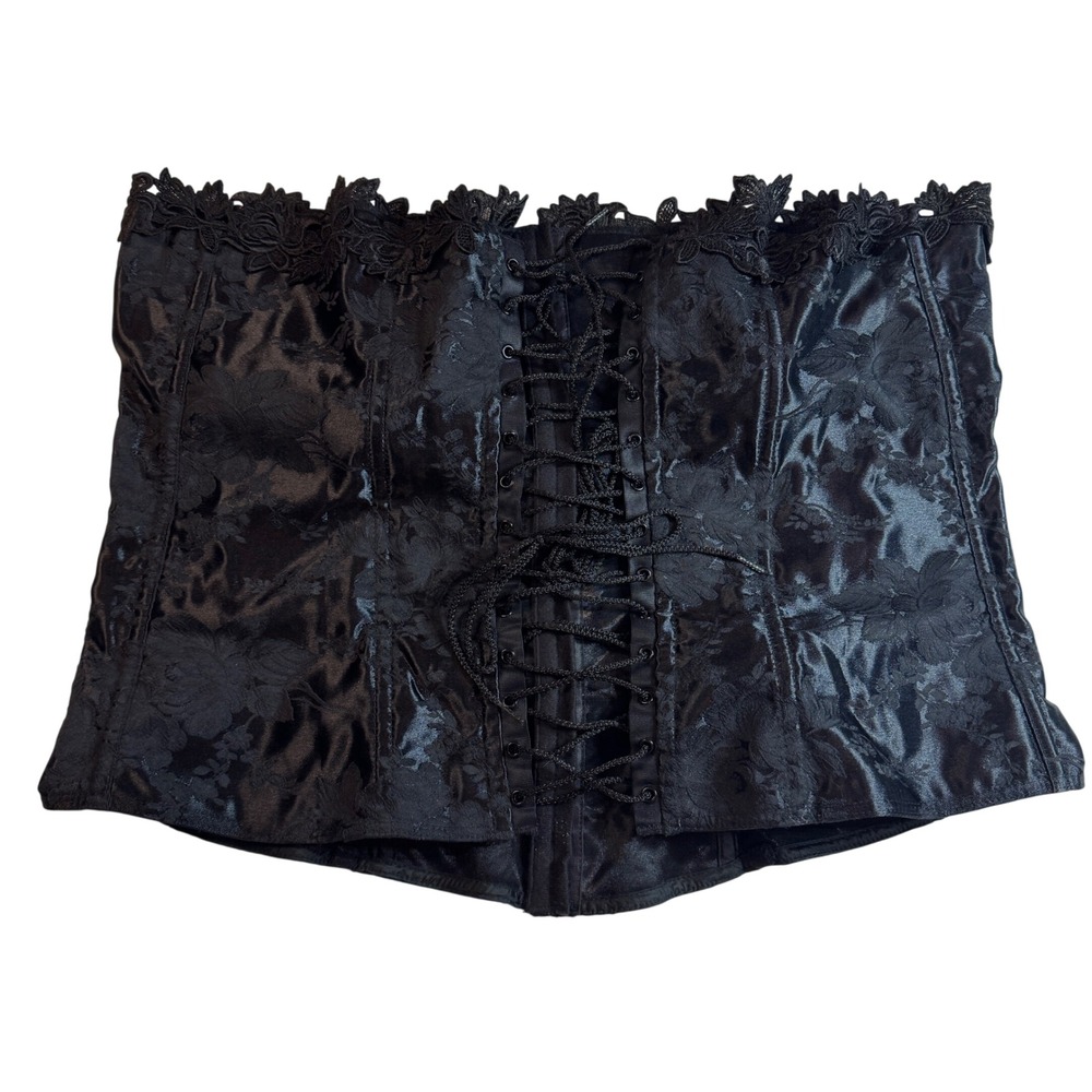 Vintage Empire Intimates Black Floral Brocade Corset Size 46 Whimsical Fairy Y2K
